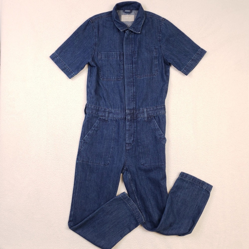 Everlane Denim Coverall Women 0 Blue Short Sleeve Orgainic Cotton Jumpsuit